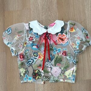 Dolls Kill Floral Sheer Blouse with White Collar
